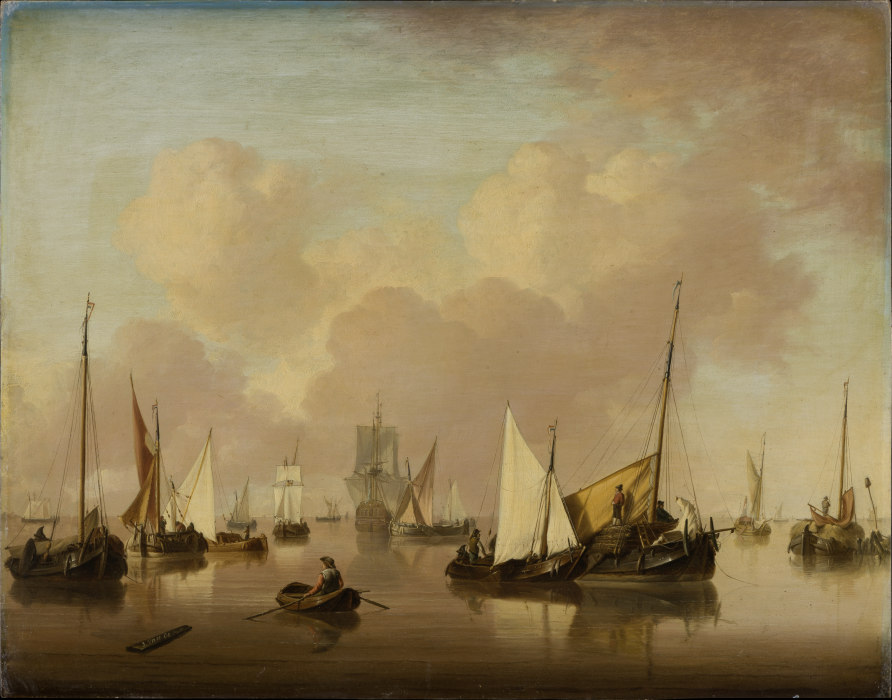 Boats and Sailboats on a Quiet Sea à Jan van Os