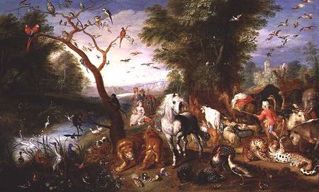 The Animals entering Noah's Ark (panel) à Jan van le Jeune Kessel