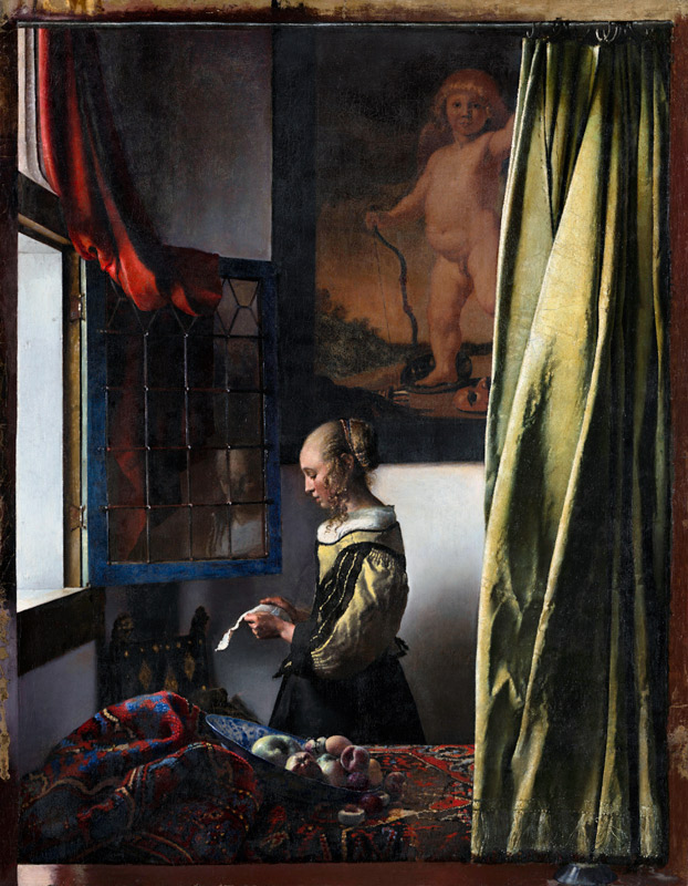  Brieflesendes Mädchen am offenen Fenster (Nach der Restaurierung) à Johannes ou Jan  Vermeer de Delft