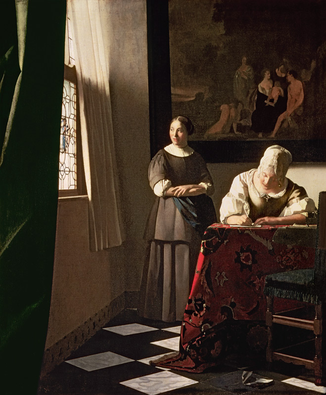Lady Writing a Letter with her Maid à Johannes ou Jan  Vermeer de Delft