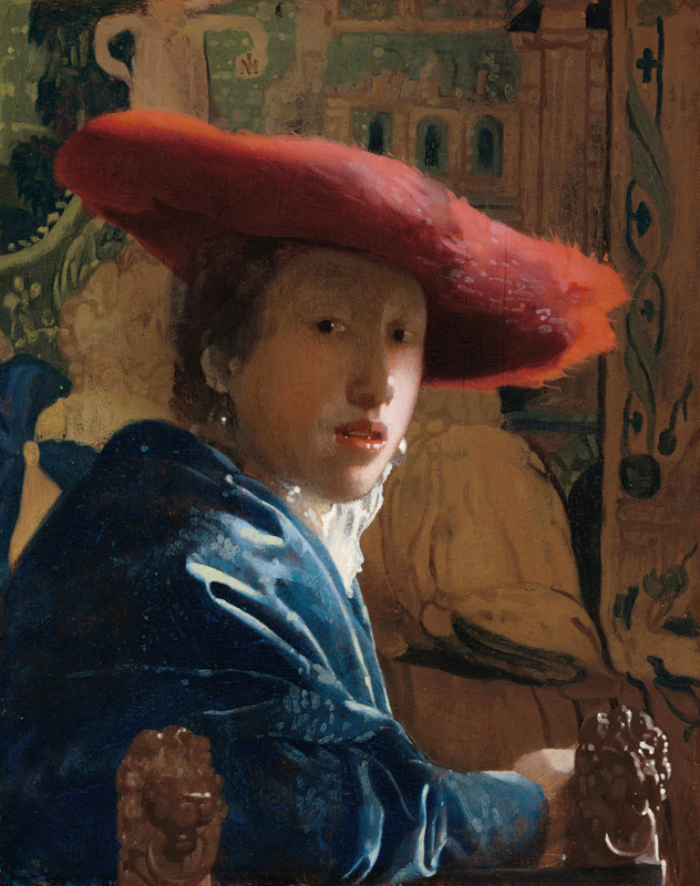 La jeune fille au chapeau rouge à Johannes ou Jan  Vermeer de Delft