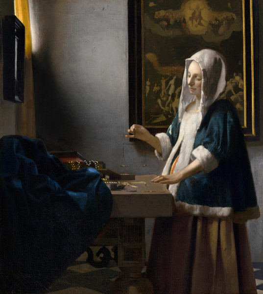 La femme à la balance à Johannes ou Jan  Vermeer de Delft