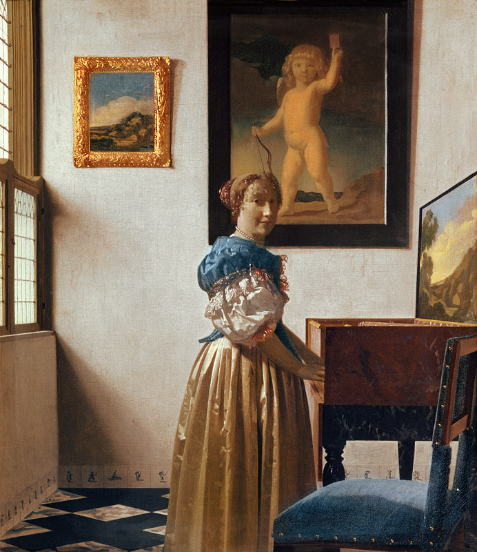 Lady standing at the Virginal, c.1672-73 à Johannes ou Jan  Vermeer de Delft