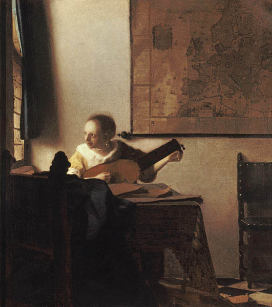 joueuse de luth à la fenêtre à Johannes ou Jan  Vermeer de Delft