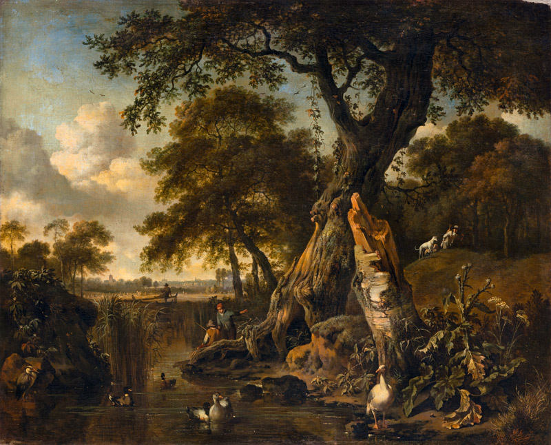 River Landscape with Fisherman and Hunter à Jan Wijnants