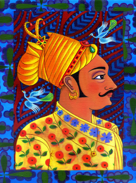 Maharaja with blue birds à Jane Tattersfield