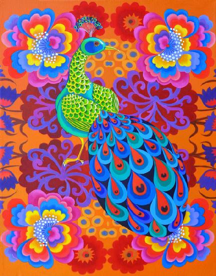 Peacock with flowers