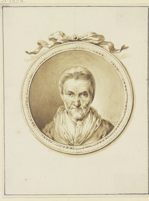 Bildnis einer alten Frau en face in einem Medaillon mit Schmuckband à Januarius Zick
