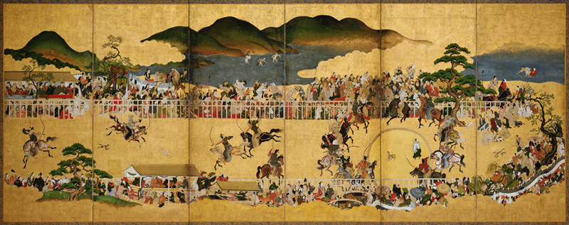 Six-fold Screen Depicting a Dog Chasing Contest, Japanese, 1624-43 à École japonaise