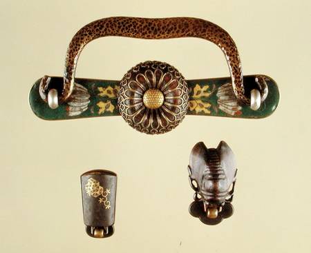 Ornamental drawer handles (copper & cloisonne enamel) à École japonaise
