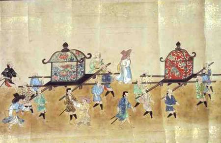 Part of the Sixth Korean Embassy to Japan at the time of Tokugawa Ietsuna's succession in 1651 possi à École japonaise