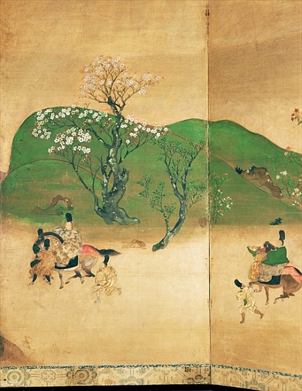 Shogun touring in spring, Edo Period (1603-1867) (ink on paper) à École japonaise