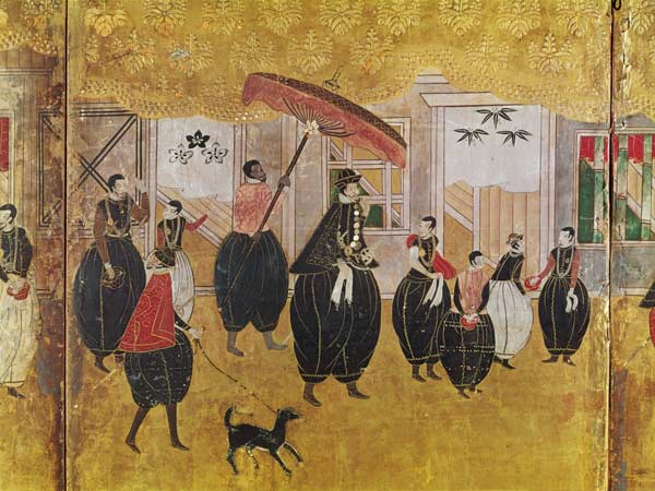 St. Francis Xavier (1506-51) and his entourage, detail of the right-hand section of a folding screen à École japonaise