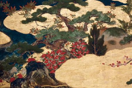 Detail of Spring in the Palace, six-fold screen from 'The Tale of Genji'