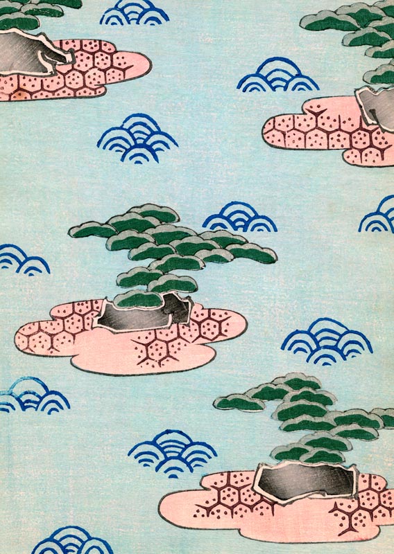 Woodblock Print of Trees on Islands à École japonaise (19ème siècle)