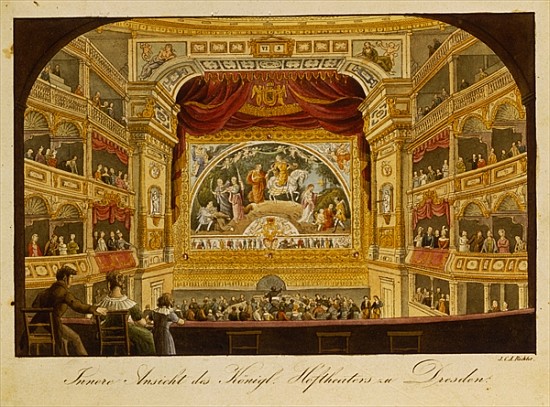 The interior of the royal theatre at Dresden, c.1845 à J.C.A. Richter