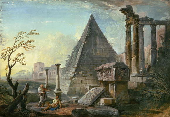 Pyramid of Caius Cestius at Rome (gouache on paper) à Jean-Baptiste Lallemand