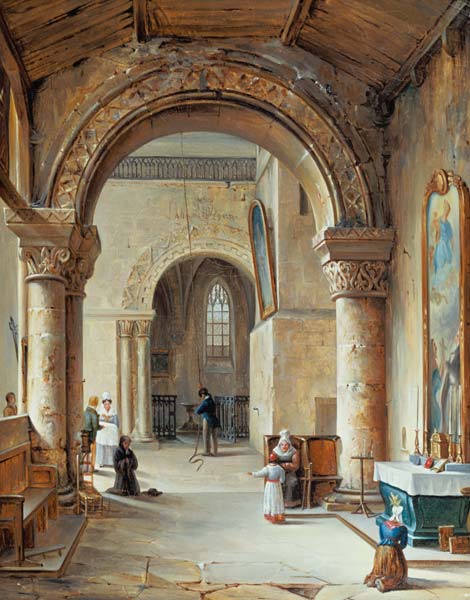 Interior of a Church in Normandy, 1832 (oil on canvas) à Jean-Baptiste Messager