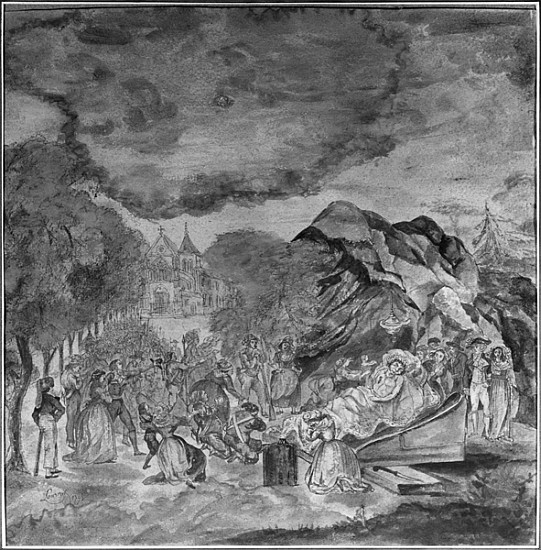People filing past Marat''s corpse near the grotto of Les Cordeliers, 1793 (pencil & w/c on paper) à Jean Antoine Laurent