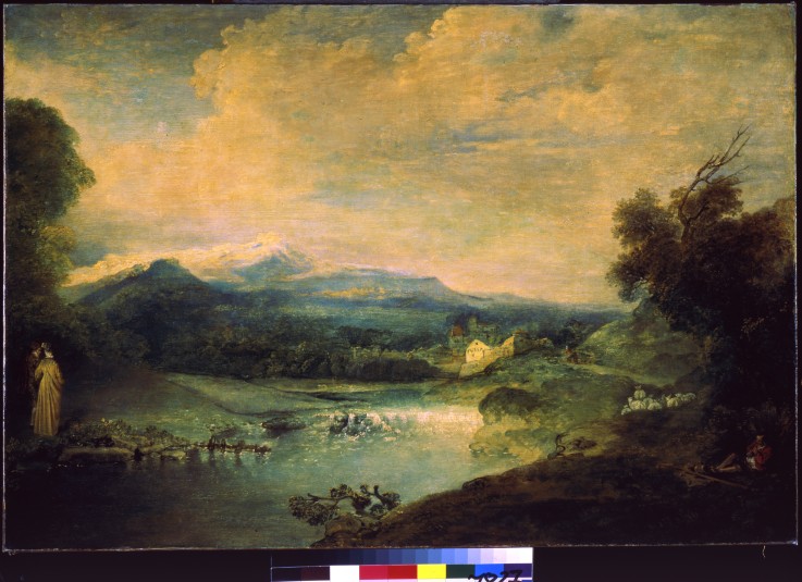 Landscape with a waterfall à Jean Antoine Watteau