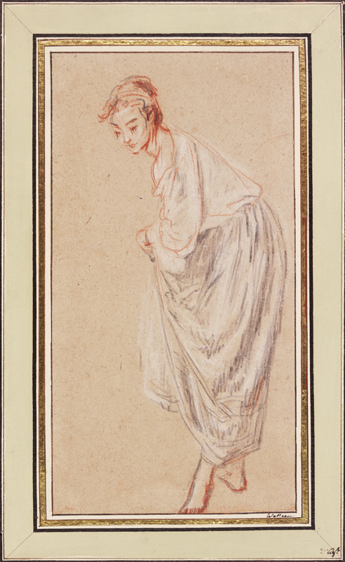 Standing Girl; barefoot, lifting her skirt à Jean-Antoine Watteau