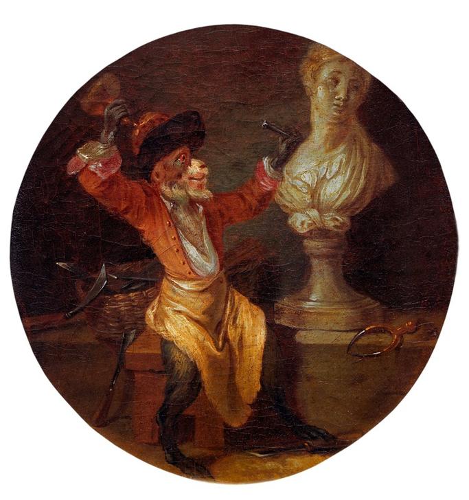 Der Affe als Bildhauer à Jean-Antoine Watteau