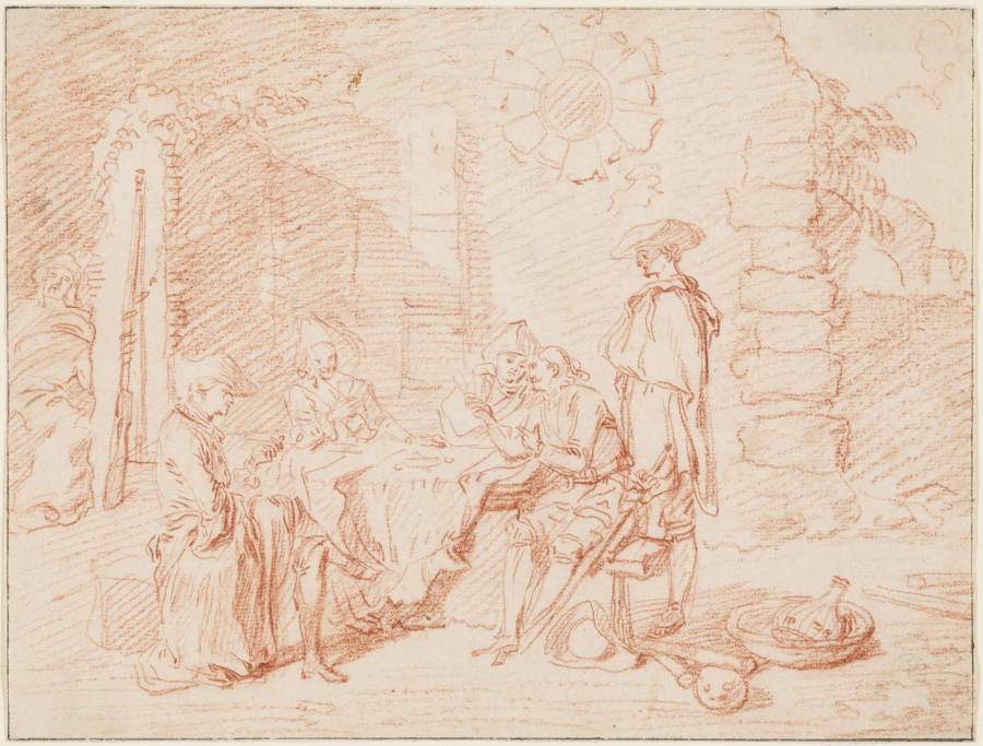 Soldiers Playing Cards in a Ruin à Jean-Antoine Watteau