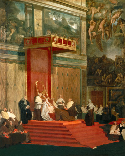 Pope Pius VII (Luigi Barnaba Chiaramonti) (1742-1823) attending chapel à Jean Auguste Dominique Ingres