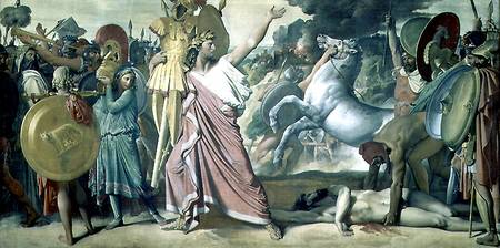 Romulus, conqueror of Acron, taking his booty to the Temple of Jupiter à Jean Auguste Dominique Ingres