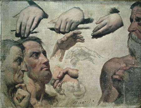Study of Heads and Hands for the Apotheosis of Homer à Jean Auguste Dominique Ingres