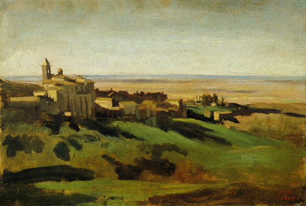 Blick auf Marino in den Albaner Bergen am frühen Morgen à Jean-Baptiste-Camille Corot