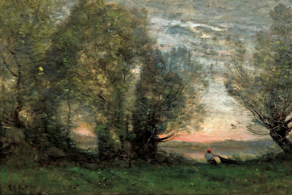 The fisherman, evening effect à Jean-Baptiste-Camille Corot