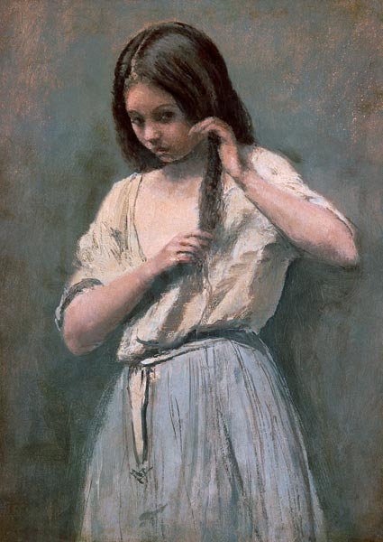 Jeune fille se peignant les cheveux à Jean-Baptiste-Camille Corot