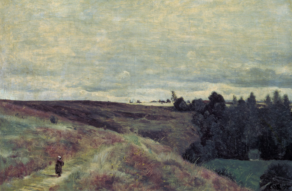 Mit Heidekraut überwachsende Höhen bei Vimautier à Jean-Baptiste-Camille Corot