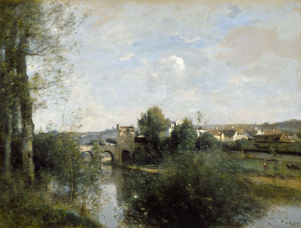 Seine and Old Bridge at Limay à Jean-Baptiste-Camille Corot