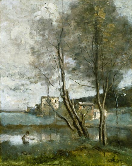 Pêcheur et maisons à Jean-Baptiste-Camille Corot