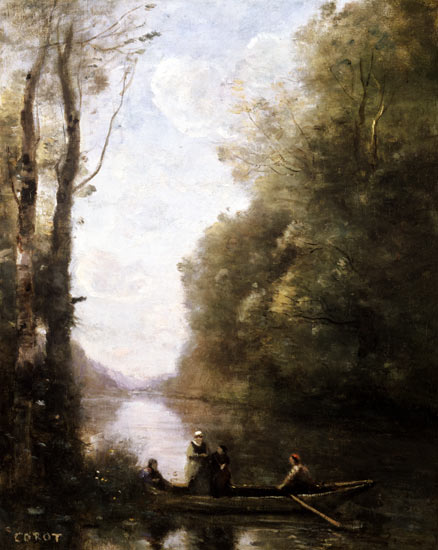 The Ferryman Leaving the Bank with Two Women à Jean-Baptiste-Camille Corot