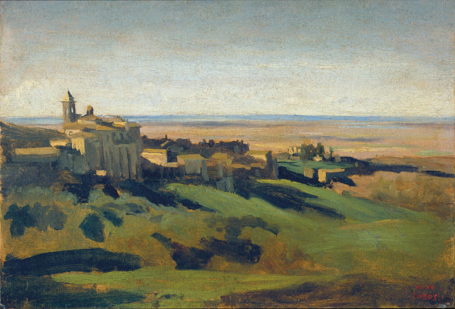 View of Marino in the Alban Mountains in the Early Morning à Jean-Baptiste-Camille Corot