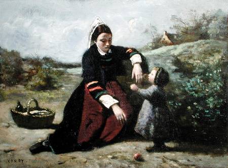 Breton Woman and her Little Girl à Jean-Baptiste-Camille Corot