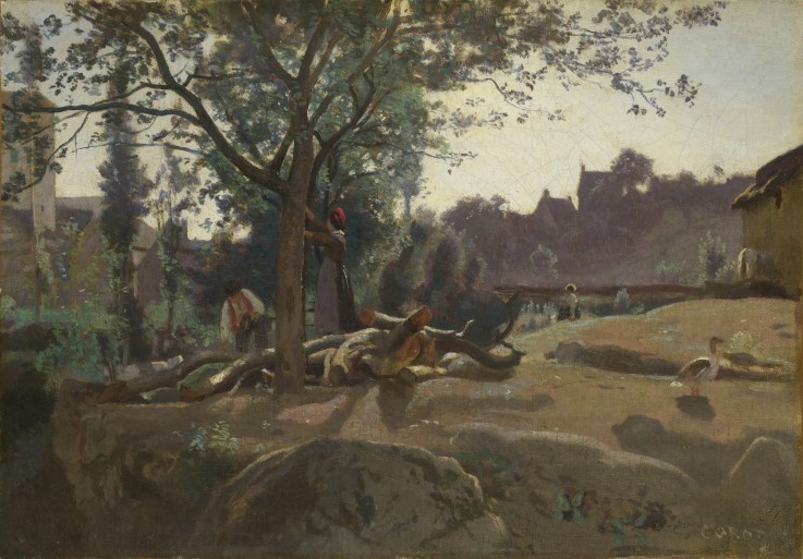 Peasants under the Trees at Dawn à Jean-Baptiste-Camille Corot