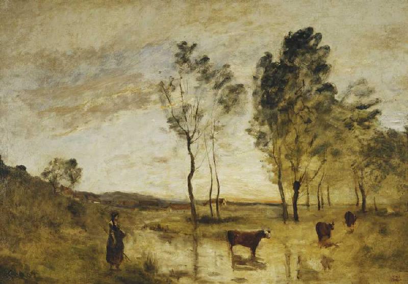 Die Furt, Kühe an einer Furt à Jean-Baptiste-Camille Corot
