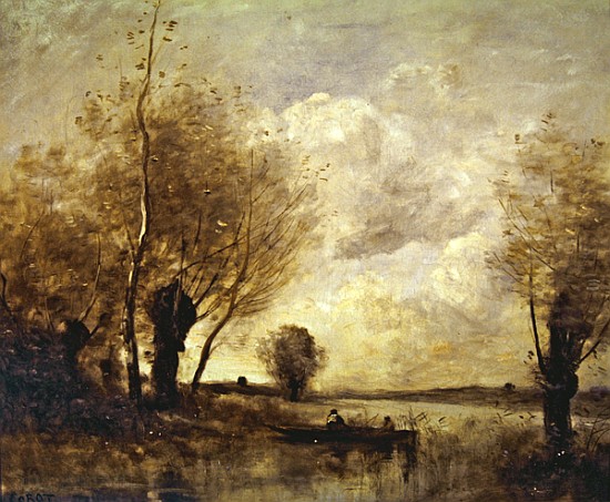 Fishermen moored at a bank à Jean-Baptiste-Camille Corot