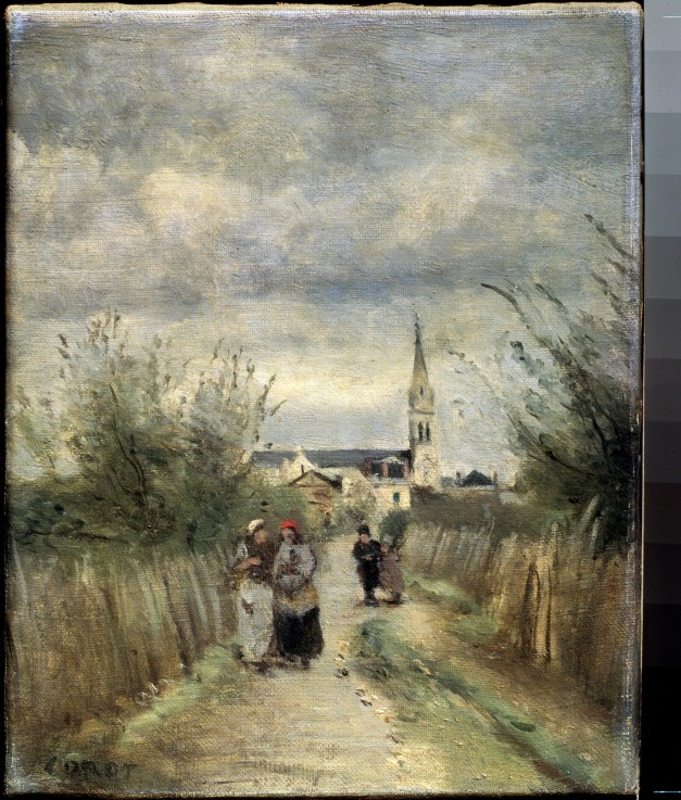 Bell tower in Argenteuil (Road to the Church) à Jean-Baptiste-Camille Corot