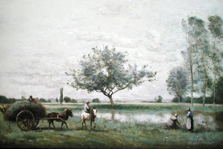 Haycart beside a River à Jean-Baptiste-Camille Corot