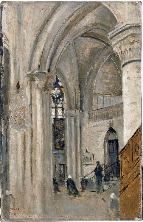 Interior of the Church at Mantes à Jean-Baptiste-Camille Corot