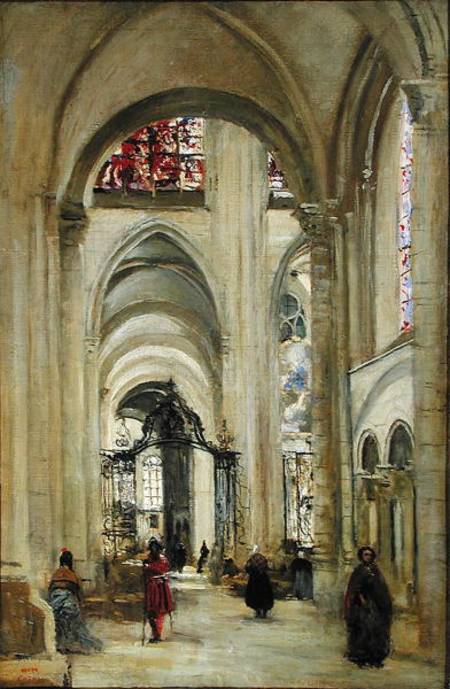 Interior of the Cathedral of St. Etienne, Sens à Jean-Baptiste-Camille Corot