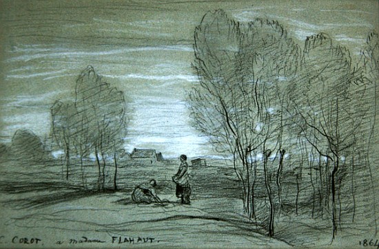 Landscape, 1864 (black & white chalks on paper) à Jean-Baptiste-Camille Corot