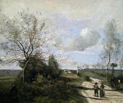 Saintry, near Corbeil, the white road (oil on canvas) à Jean-Baptiste-Camille Corot