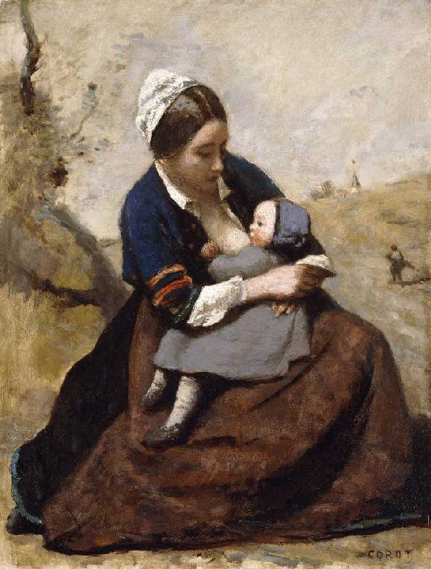 Stillende Bretonin (Bretonne Allaitant son Enfant) à Jean-Baptiste-Camille Corot