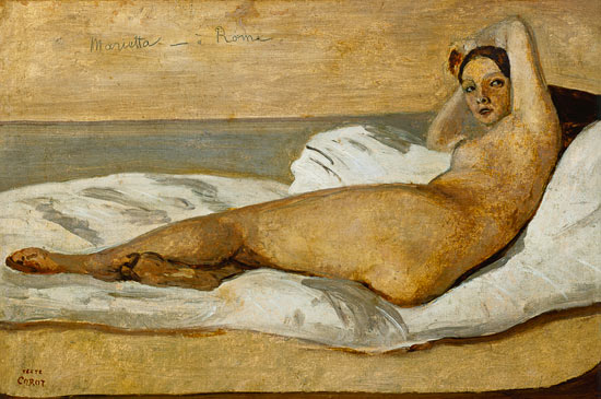 The Roman Odalisque (Marietta) 1843 (oil & pencil on paper) à Jean-Baptiste-Camille Corot